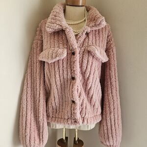 PINK LOVER'S FLUFFY FAUX FUR TEDDY JACKET